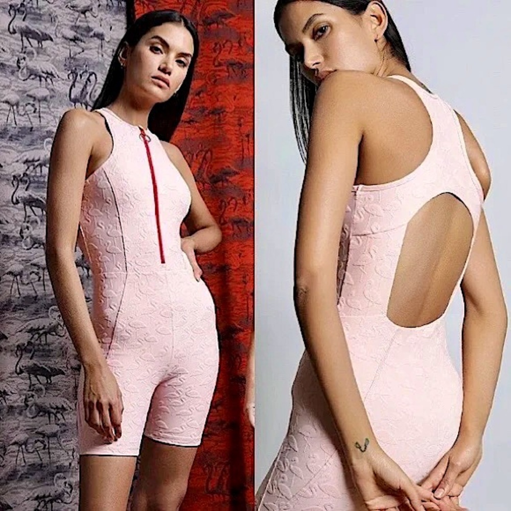 Urban Outfitters Pale Pink Textured Zip-Front Romper